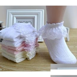 Kids Socks Short Cotton Lace Ruffle Princess Mesh Sock For Infant Baby Girls Boys Children White Pink Blue Little Girl Drop Delivery M Ot81P