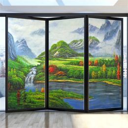 Window Stickers Privacy Windows Film Decorative Landscape Oil Painting Stained Glass No Glue Static Cling Frosted Tint