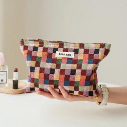 Cosmetic Bags Colorful Checkered Women's Makeup Bag Large Capacity Lipstick Storage Portable Travel Toiletry Commuter Clutch