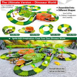 Railway Racing Track Play Set Educational DIY Bend Flexible Race Track Electronic Flash LED Light Car Dino Toys For Children
