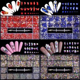 Nail Rhinestones Kit Mixed AB Glass Crystal Diamond Nail Art Decorations 21 Grid Box Nails Accessories Set With 1 Pick Up Pen 240401