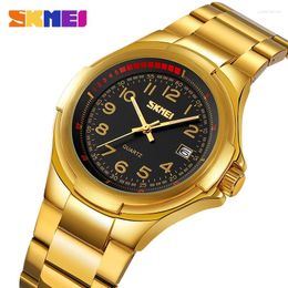 Wristwatches SKMEI Stainless Steel Men's Watch Quartz Blue Surface Textured Time Date Black Waterproof Top Brand 9320