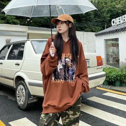 Women's Hoodies Female Clothes Black Tops Long Baggy Sweatshirts For Women Graphic Brown Loose Hooded Pullovers And