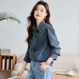 Blue Denim Jacket Spring and Autumn Shirts Spring Clothing 2024 New Spring Small Shirt Top High-end Feeling ShirtR5JX