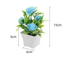 Decorative Flowers Artificial Plant Vibrant Rose Bonsai Realistic Home Decoration Fade-resistant Fake Potted For Room Ornament