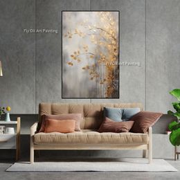 100% Hand Painted Gold Foil Abstract Art Canvas Painting Home Decor Mural Wall Beautification Oil Painting Hanging Living Room Bedroom Decor