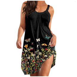 Casual Dresses 2024 Summer Floral Straps Tank Dress Women Sexy Sleeveless Halter Neck Mini Print Flowy Swing Beach Sundress