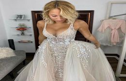 2020 Sexy Country Berta Appliqued VNeck Backless Wedding Dresses With Detachable Train backless wedding dress bridal gowns vestid2032742