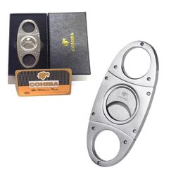 Fashion High-Grade Portable Silver Stainless Steel Cigar Cutter Guillotine Double Cut Blade in Black Gift Box Smoke Knife8618246