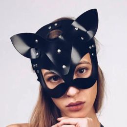 Sexy Women Mask Half Eyes Cat Cosplay Face Cat Faux Leather Mask Halloween Party Women Leather Fun Cat Mask Black Adult Toys