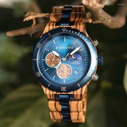 Wristwatches BOBO BIRD Wooden Men's Watches Man Quartz Wristwatch Business Timepieces Chronograph Date Display Watch For Men Gift Customized