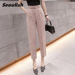 Women's Pants Spring Summer 2024 Korean Style Formal Harem Pockets High Waist Elegant Office Lady Ankle-Length