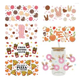 Window Stickers UV DTF French Fries Pizza Donuts Transfer Happy Juice Printed Sticker For The 16oz Libbey Glasses Wraps Bottles D5094