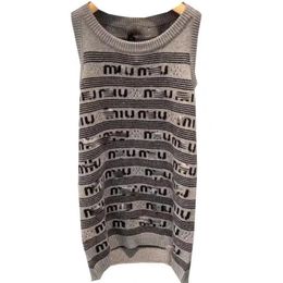 Women o-neck sleeveless letter jacquard Grey Colour loose casual knitted sweater dress SMLXL