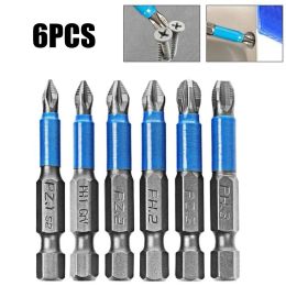 6 PCS Set Hex Shanked-Phillips Bits 50mm Length Anti Slip Screwdriver Bit Magnetic Single Head PH1 PZ1 PH2 PZ2 PH3 PZ3 Hand Tool