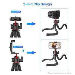 MT-33 Flexible Mini Octopus Tripod with Cold Shoe Mount 360 ° Rotatable Panoramic Ball Head Quick Plate Max. 2KG Load Bearing
