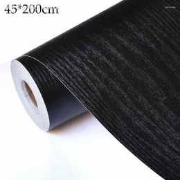 Wallpapers Black Wood Grain Thickening Wallpaper Film Furniture Kitchen Cabinet PVC Self-adhesive Stickers