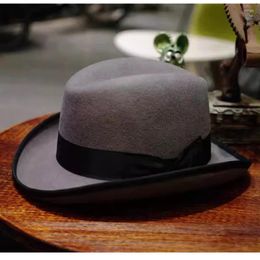 Berets Grey Hat Wool Theatre Quality Bowler For Men Women Vintage Costumes