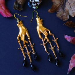 Dangle Earrings Golden Swords Hand Black Crystal Gothic Swordsman Women's Charming Aesthetic Jewellery