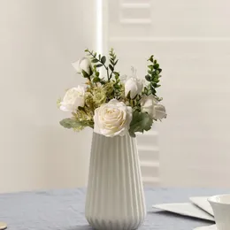 Decorative Flowers Country Style Farmhouse Decor Artificial Flower Bouquet Pastoral Silk Arrangement White Rose For Bedroom Home