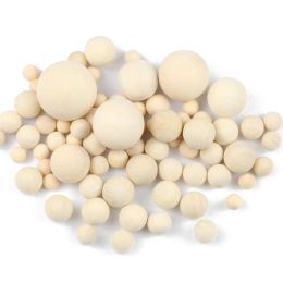 WLYeeS 8 to 40mm Natural Colour Wooden Beads Eco-Friendly Round Ball Nonporous wood Loose bead for DIY Jewellery Making Baby Toy