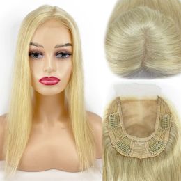 Toppers Virgin European Human Hair Topper Silk Top 8X8inch Women 's Open Weft Skin Base Hairpiece with Transparent Lace Front Baby Hair