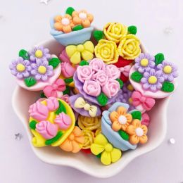 10PCS Resin Kawaii Colourful Painted 3D Rose Bouquet Flatback Stone Scrapbook Figurine DIY Decor Home Accessories Crafts M131