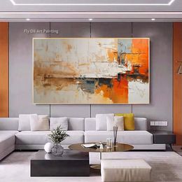 Large Orange Texture Abstract Art Yellow Oil Painting Beige Abstract Painting Yellow Texture Canvas Painting For Living Room Decor