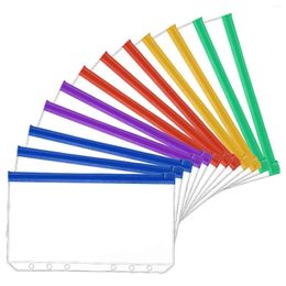 Storage Bags 12Pcs A6 Size 6 Holes Binder Pockets Plastic Colourful Zipper Folders For 6-Ring Notebook Loose Leaf