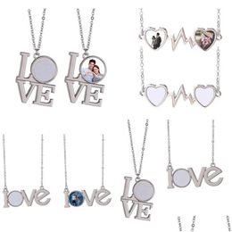 Pendant Necklaces Fashion Diy Sublimation Blank Heart Necklace Designer Woman Jewellery Love Letters Sier Plated Couples For Man Women Dhgry