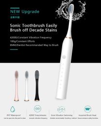 Sonic Electric Toothbrush Adult Smart Timing Tooth Brush Teeth Clean Whitening Fast USB Rechargeable Toothbrush Replacement Head