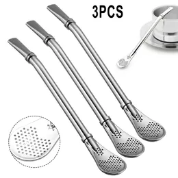 Drinking Straws 3PCS Stainless Steel Tea Spoon Yerba Mate Philtre Reusable Bombilla Gourd Tools Bar Accessories