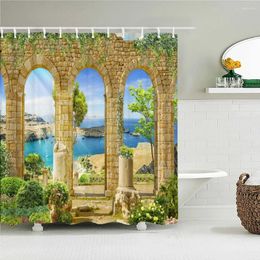 Shower Curtains 3d Printed Greek Style Retro Roman Column Waterproof Bath Curtain Idyllic European House Scenery Decor Bathroom