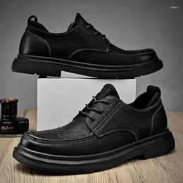 Dress Shoes Men's 2024 Spring Fashion Business Soft Bottom Breathable Lace Up Round Toe Formal Wear Height Increasing Leather Sh