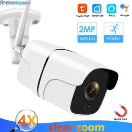 Other CCTV Cameras Tuya Bullet WiFi Camera Outdoor 1080P HD Wide Angle Security Cam Google Home Alexa 3MP Wireless Video Surveillance Smart Life Y240403