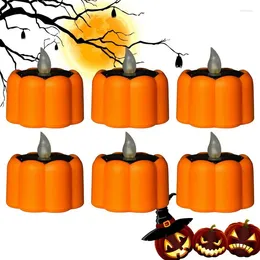 Party Decoration Pumpkin Candle Light 6pcs Halloween Flickering Tealight Solar Powered Lights For Thanksgiving Christmas