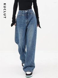 Women's Jeans KUCLUT High Waist Baggy Women 2024 Fashion Vintage Streetwear Loose Wide Leg Pants Casual Blue Chic Straight Denim