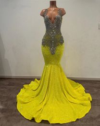 Sparkly Diamonds Yellow Prom Dressesm 2024 Beads Crystals Rhinestones Sequins For Black Girl Birthday Party Gown