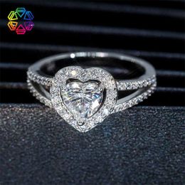 925 Silver Mosonite Womens Ring Heart shaped 1/2 D-color GRA Certificate Minimalist Fashion Wedding Ring for Girlfriend Z6QK