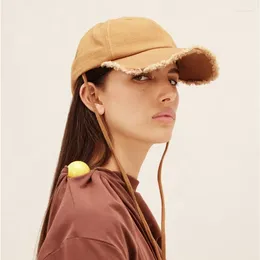 Berets Cap Hat For Women Men Cotton Adjustable Baseball Caps Ball Outdoor Cool Lady Male Sun Lanyard Fixed Hanging Rope