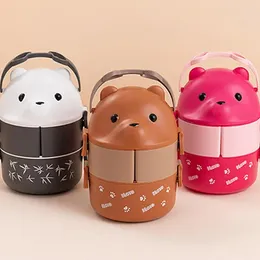 Dinnerware Stackable Bento Lunch Box Portable Eyeglass Bear Leak Proof Thermal Double Layer Containers Kitchen Supplies