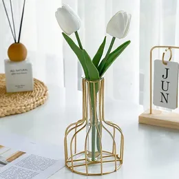 Vases Golden Flower Plant Vase Holder Pot Arrangement Decoration For Living Room Desktop Rack Bottle