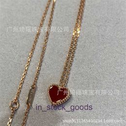 High end designer necklace 1:1 Pure silver goldplated vanclef high version four leaf clover light luxury heart shaped white small heart necklace with red chalcedony