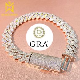 Pulseiras de link cubano de moissanita quadrada de 10 mm para homens de diamante de diamante real Women Women High-De-Departamento Testador de Jóias