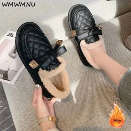 Pumps Winter Thicken Plus Velvet Women Loafers Warm Faux Lamb Fleece Peas Shoe Round Toe Cotton Platform Flats Slip On Nonslip Zapato