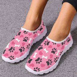 Flats INSTANTARTS Pink Dog Paw Love Print Loafers Woman Summer Air Mesh Flats Girl Lightweight Breathable Slip On Sneakers Women