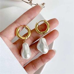 Hoop Earrings Fashion Vintage Geometric White Baroque Pearl For Women Girls Punk Ear Party Jewellery Gift Eh064