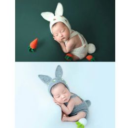 Photography New Born Photography Props Baby Outfit Rabbit Hat Kniited Wool Clothing Photography Shooting Accesseries