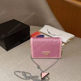 NEW Fashion Classic Luxury Italian designer Bag Women Full Diamond Shoulder Bag Coin Purse mouth Red Packet Chain Purse Purse clip Triangle label 3 Colours With box