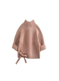 Baby Girls sweater kids laceup Bow knitted sweater pullover children stand neck long sleeve jumper A40376852951
